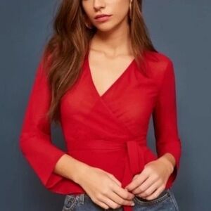 REFORMATION Red Christmas Holiday Party Festive “Cherie” Wrap Top